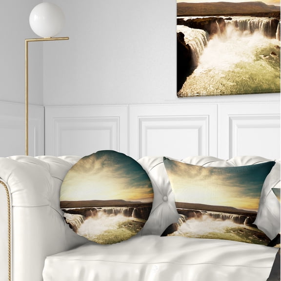 Designart Dramatic Iceland Waterfalls - Seashore Throw Pillow - 12x20