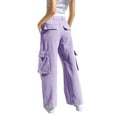 thumbnail image 4 of CPNG Teen Girls Solid Color Baggy Leg Wide Leg Cargo Denim Pants Trendy Loose Casual Denim High Waist Cargo Jeans(Purple,8-9 Years), 4 of 8