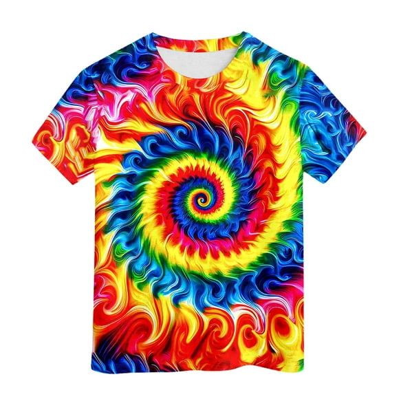 TAIAOJING Boy Eye-Catching T-Shirts Colorful Spiral Tie Dye Short Sleeve O-Neck Stylish Tshirts Casual Top Kids Durable Playsuit Sunsuit Clothes