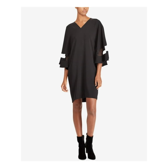 RALPH LAUREN $195 Womens New 1036 Black Sheer Bell Sleeve Shift Dress XS B B