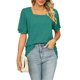 thumbnail image 1 of Camiseta casual para mujer Mangas cortas abullonadas Color puro Suelto Top de verano para uso diario Verde oscuro XL, 1 of 7