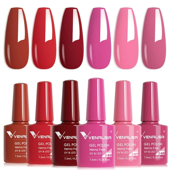 Set de esmaltes de uñas en gel VENALISA Red 6 colores Soak Off UV Salon