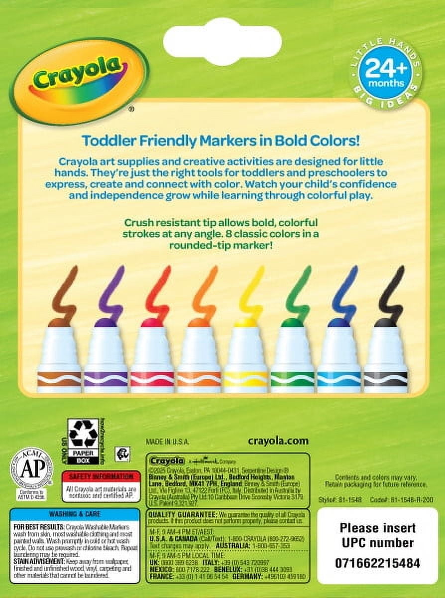 (2 pack) Crayola Gumball Tip Toddler Markers, 8 Ct Ultra Clean Washable Markers, Toddler Crafts, Gifts Preschoolers, 24 Months