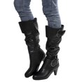 thumbnail image 3 of Xiaoxatg Elegant Women's Buckled Heel Leather Knee-High Boots for Stylish Comfort and Durability in Every Step 8.5 Black, 3 of 7