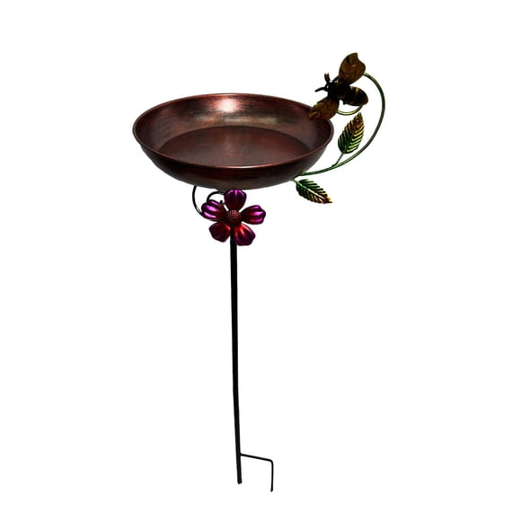 Almencla Bird Feeder Metal Bird Bath Iron Art Weatherproof with Stake Decorative Birdbath Bee