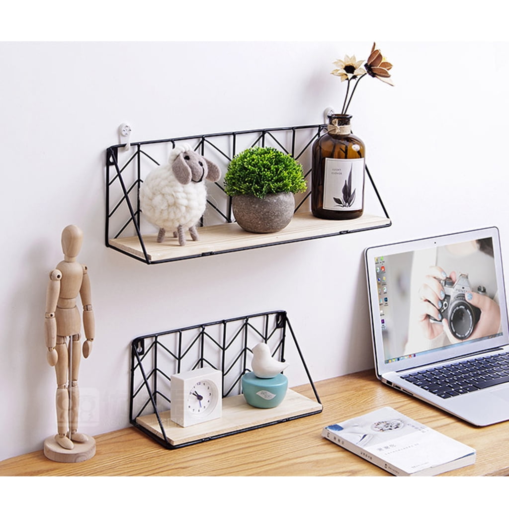 Details about   Wall Hanging Storage Shelves Kitchen,Iron,Pine Wood Base,Small Grid 