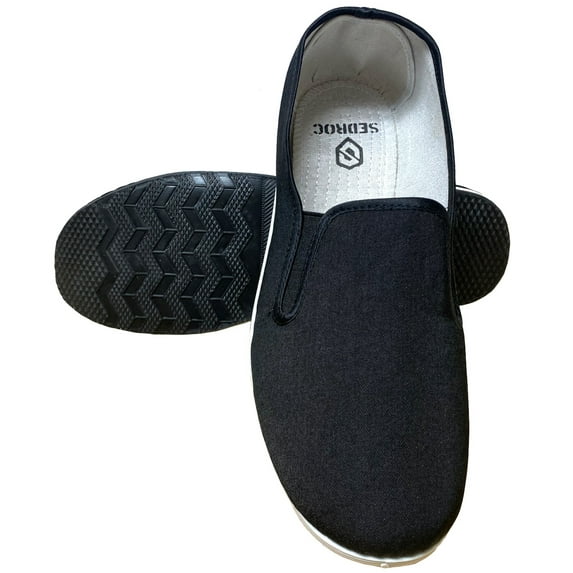 Sedroc Kung Fu Shoes Black Rubber Sole Slip on Canvas Wushu Slippers