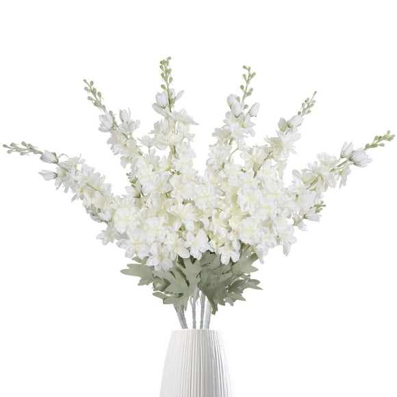 6 pcs Delphinium Artificial Flowers White Larkspur Artificial Flowers, 33.5 in Fake Flowers Bulk Silk Flowers with Stems Real Look for Home Garden Wedding Arrangement Decor(White) E11