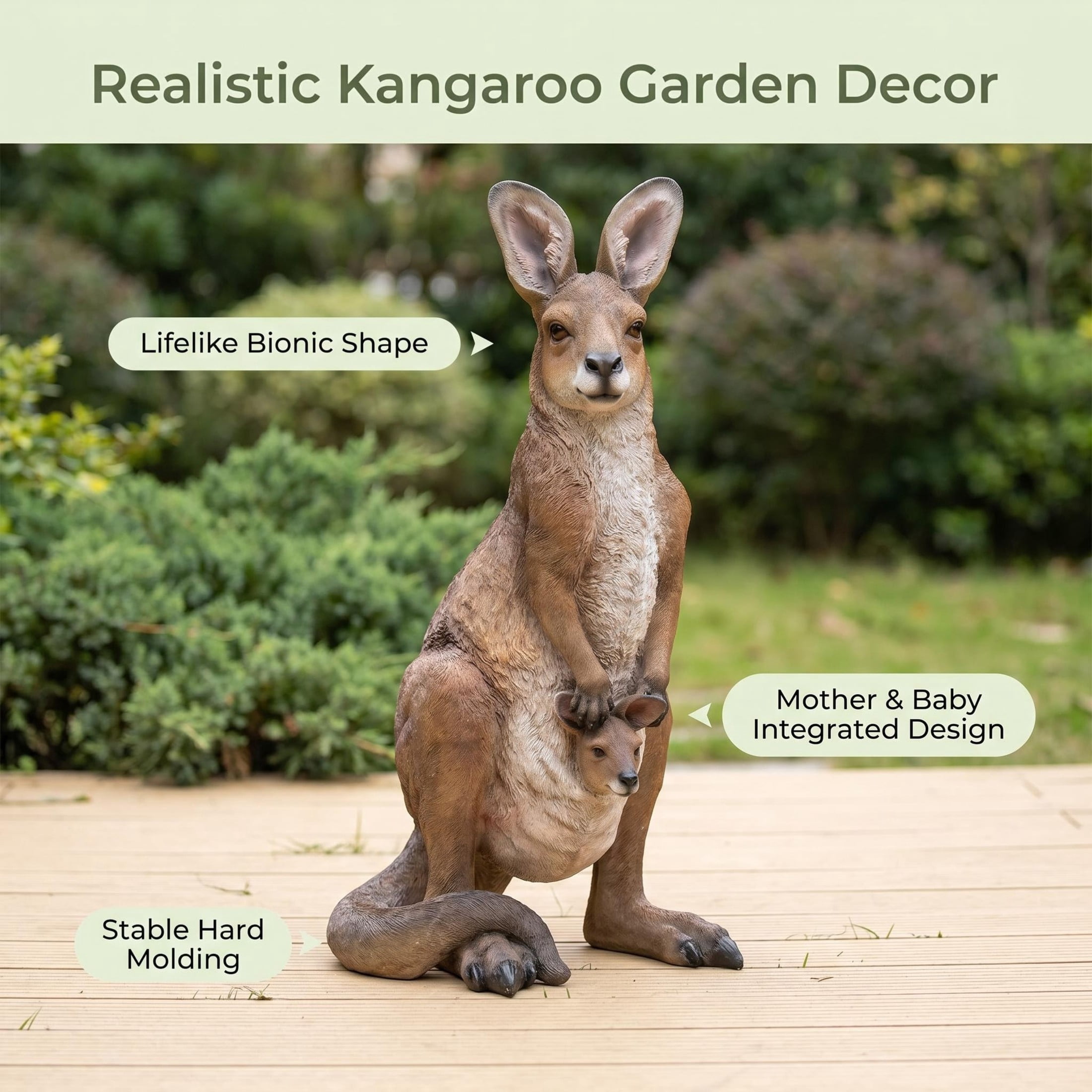 GDF Studio Kangaroo Resin Indoor/Outdoor Guardian Statue, Weather-Resistant Decor Figurine for Garden & Courtyard