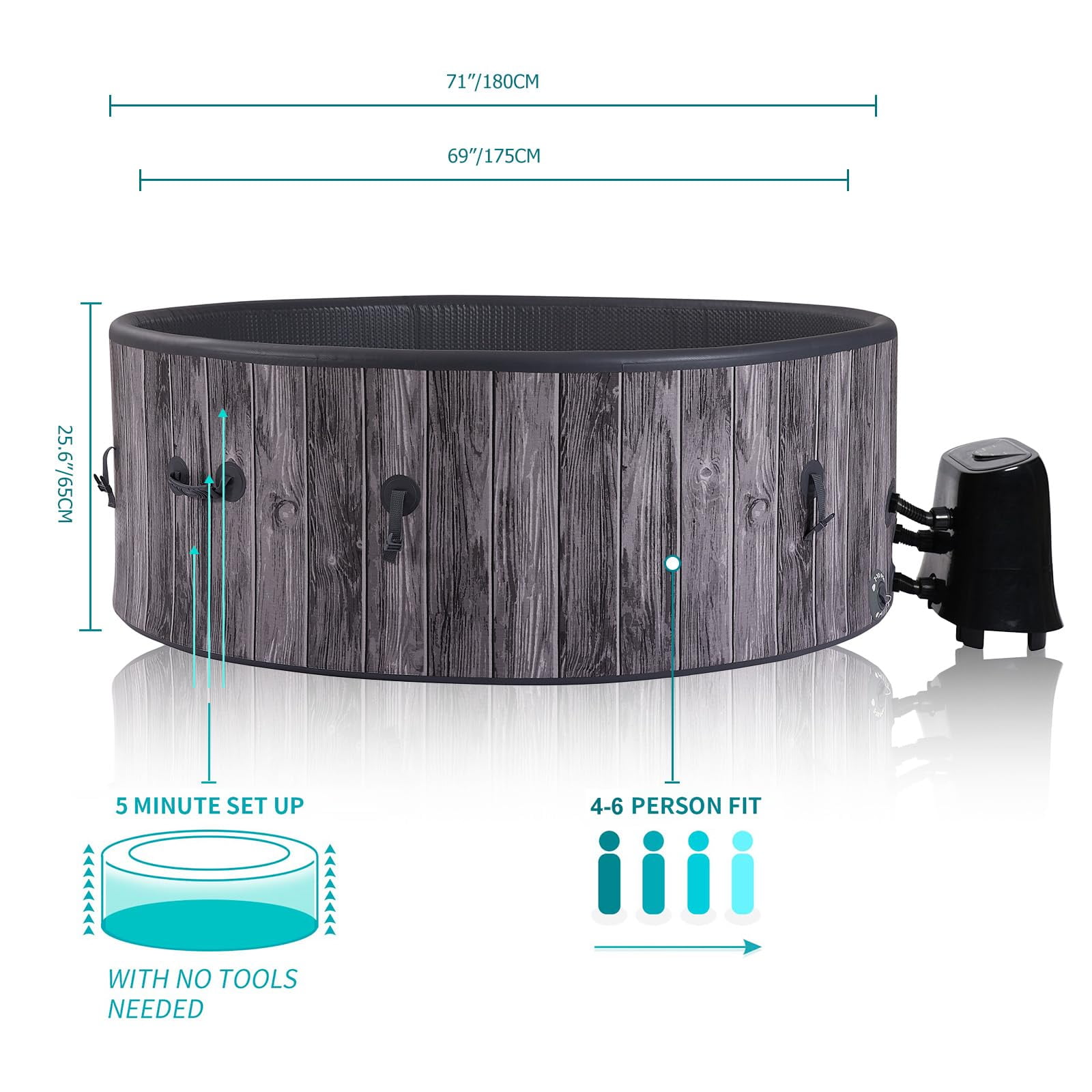 RELXTIME Inflatable Outdoor Spa Hot Tub, 71" x 71", 4-6 Person