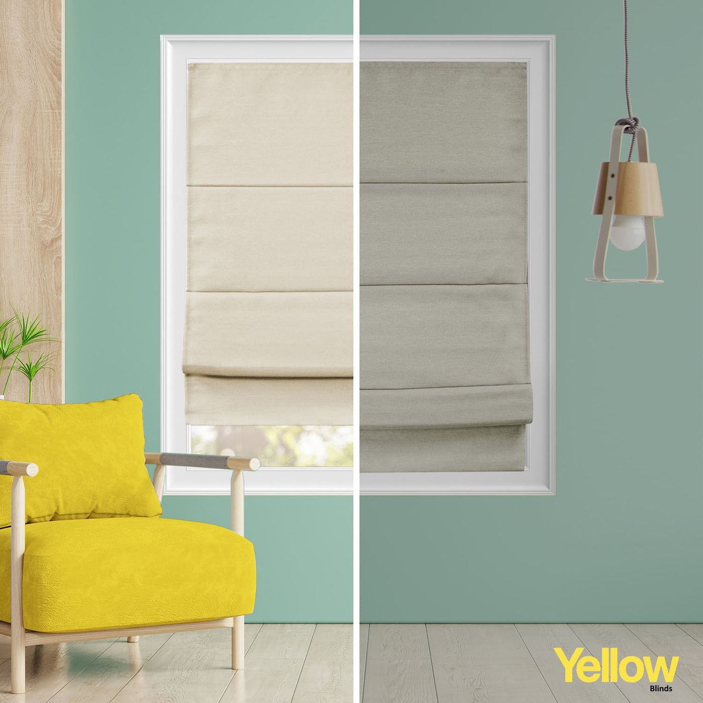 Yellow Blinds Cordless Blackout Roman Shade, Del Mar Moon Shell - 34"W X 64"H