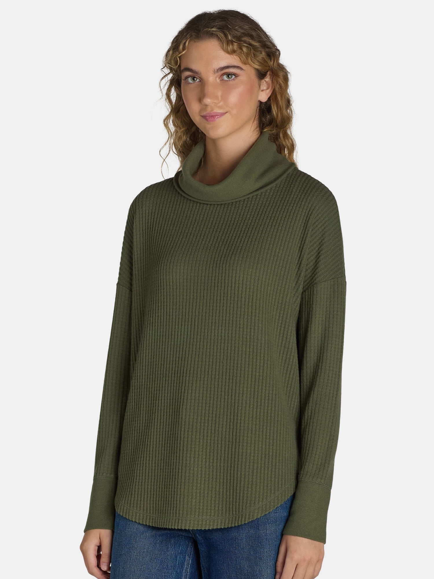 Time and Tru Women's Cowl Waffle Tunic, Size S-XXXL