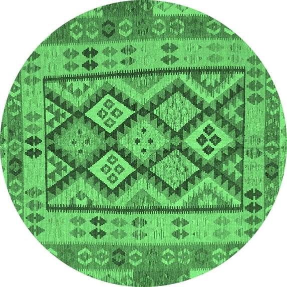 Ahgly Company Indoor Round Abstract Emerald Green Contemporary Area Rugs, 6' Round