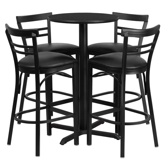 Bowery Hill 5 Piece Round Laminate Table Set in Black