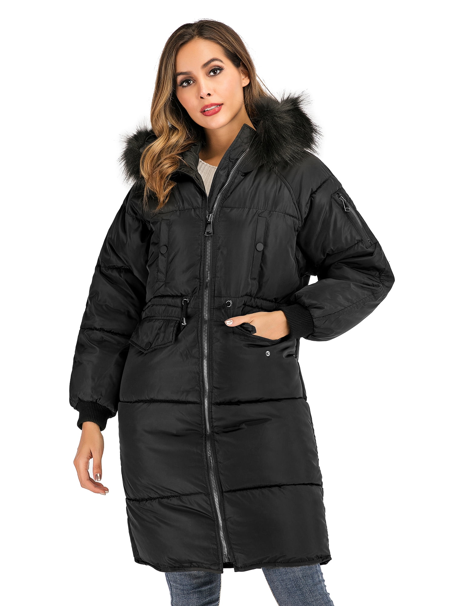 Dodoing - Winter Oversize Long Coat for Women Fur Collar Hoodie Maxi ...