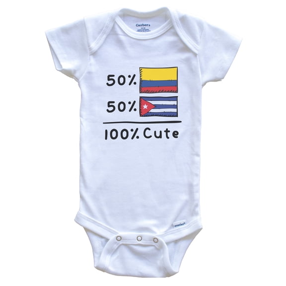 50% Colombian Plus 50% Cuban Equals 100% Cute Colombia Cuba Flags Baby Bodysuit, 0-3 months white