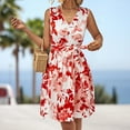 thumbnail image 2 of Gibobby Vestido corto casual para mujer Vestidos casuales de verano para mujer Vestido sin mangas con estampado de flores Vestido casual de playa(Rojo,XL), 2 of 5