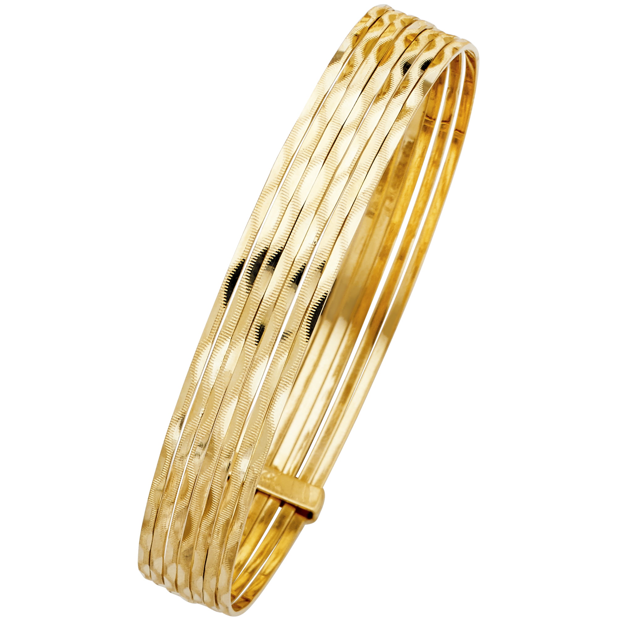 Gift 14k Yellow Gold Dazzling Detail Bangle Glam Style 7.8 inches Hollow
