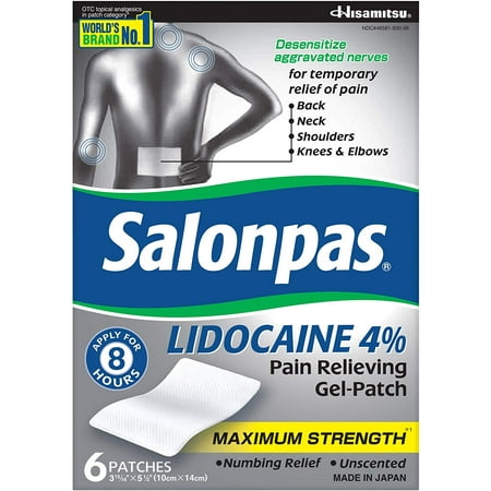 Salonpas Lidocaine Pain Relieving Maximum Strength Gel Patch, 6 ct Pack of 2
