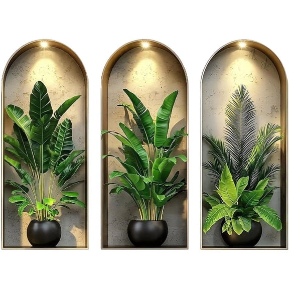Jiibva 3D Watercolor Plant Wall Stickers, Simulated Potted Green Plant Wall Stickers, Self-Adhesive Vine Leaves Wall Decals For Living Room Bedroom Wall Decor