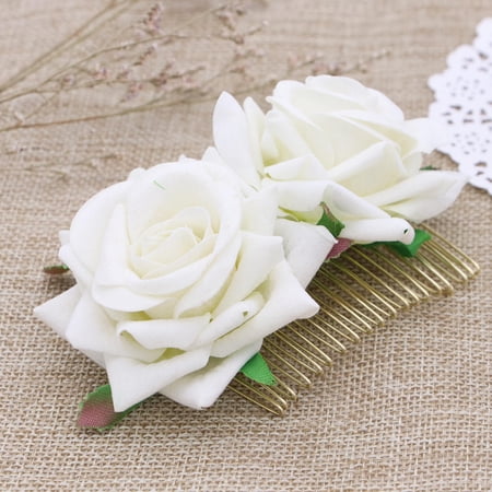 COOPHYA Floral Hair Accessories Beige Rose Hair Comb for Party and Wedding Bridal Use