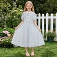 thumbnail image 1 of Zpanxa Robes d'Été pour Filles Manches Courtes Couleur Unie Col Rond Ample Décontractée Robe en Coton Bleu 13 Ans, 1 of 7