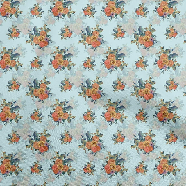 oneOone Georgette Viscose Arctic Blue Fabric Florals Craft Projects Decor Fabric Printed By The Yard 42 Inch Wide