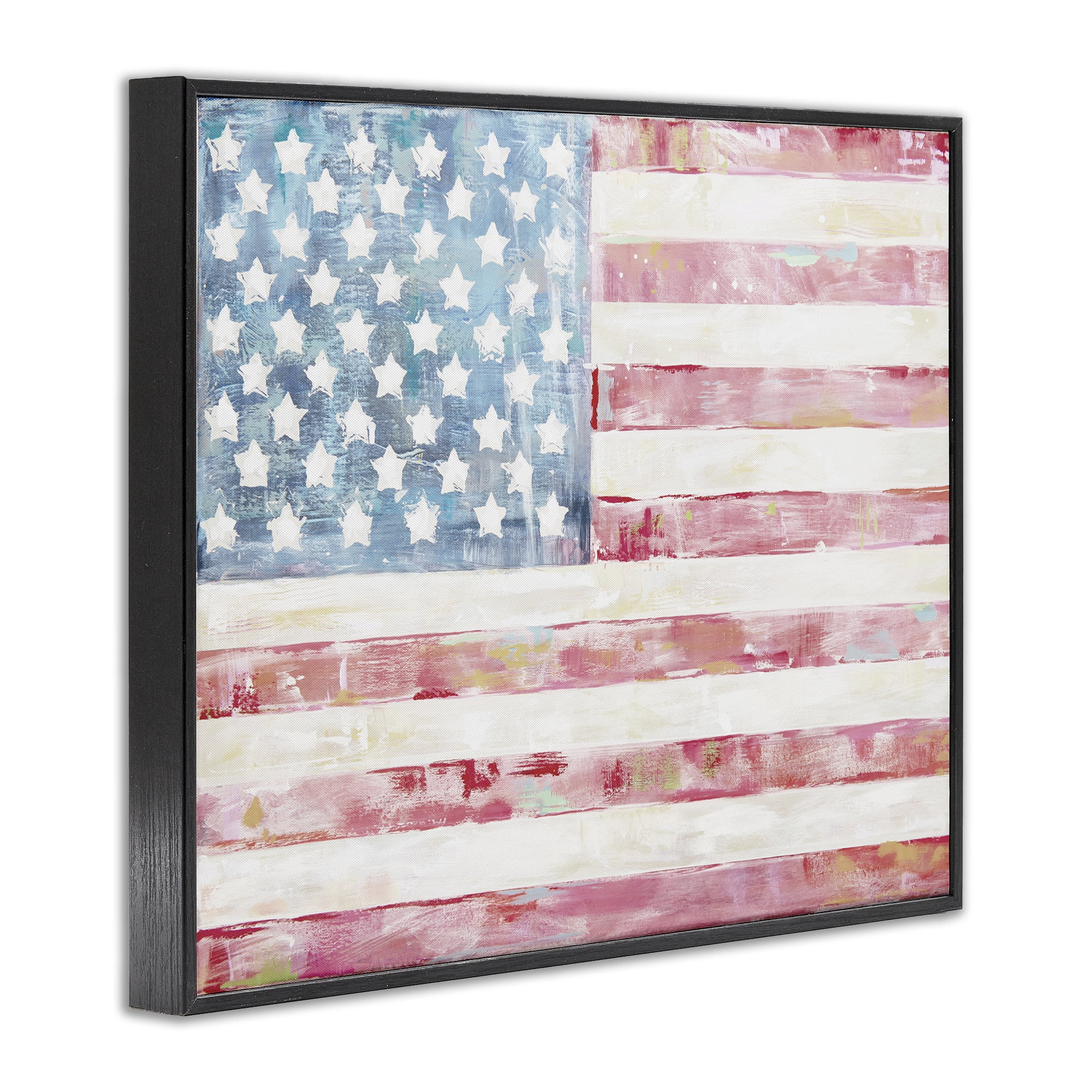 Stupell Industries Patriotic Brushed Flag Town & City Painting Black Framed Art Print Wall Art, 14 x 11