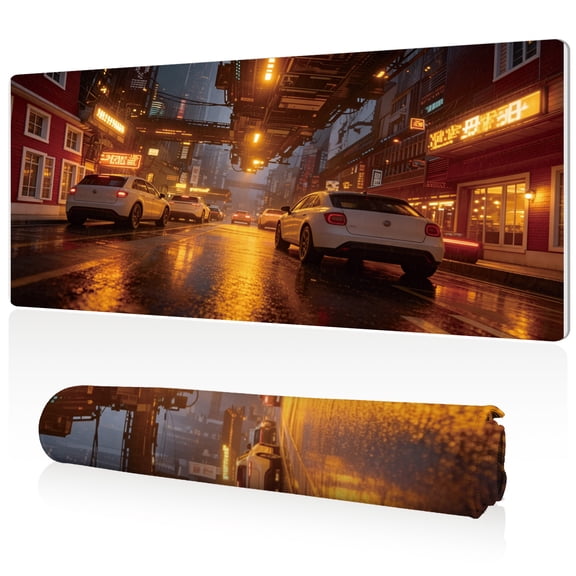 LIVEKEY XXL Mouse Pad Urban Night Street Design 80x40cm Extra Large Desk Mat Full Coverage Durable Easy Clean Non Slip Base with Stitched Edges for Gaming and Office Computer Use