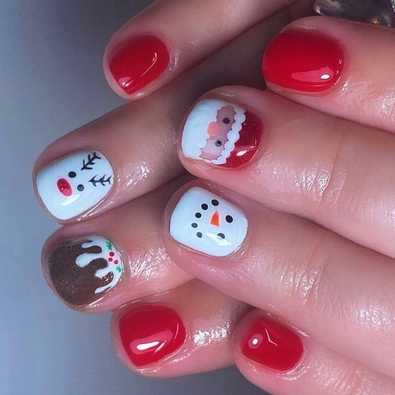 Snowman False Nails Lovely Santa Artificial Nails Christmas Elks Full Covers on Nails