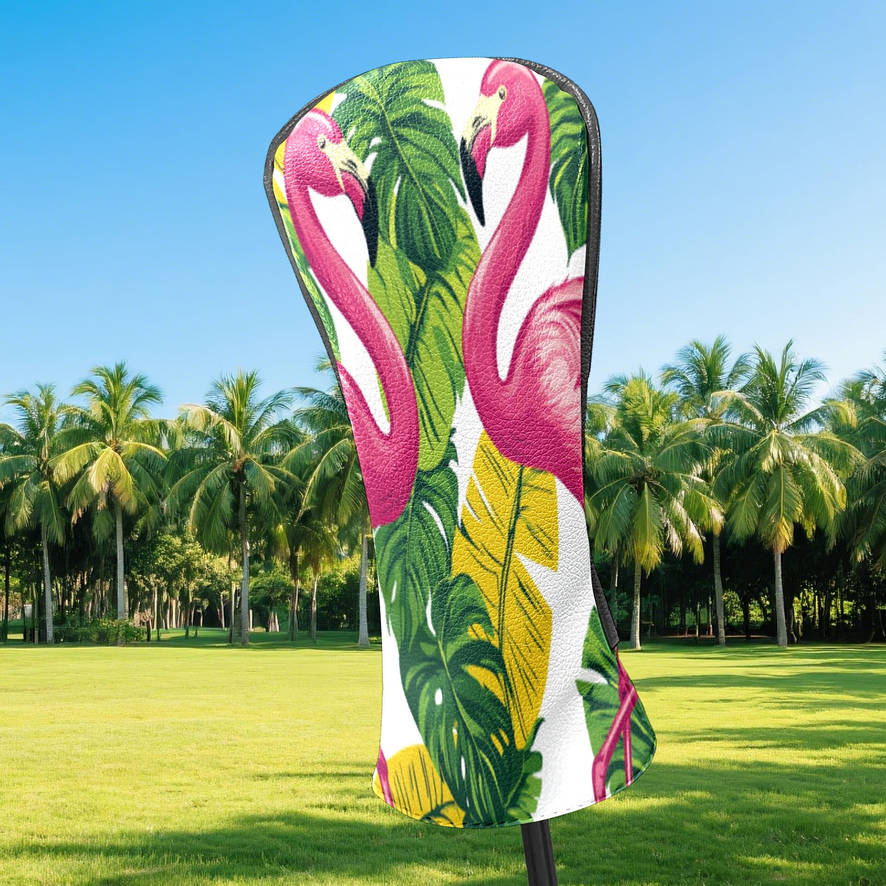 Golf Club Headcovers High Quality Waterproof Leather Golf Head Cover Set Men Women Driver Head Cover Exclusive Gift for Golf Lovers Green Flamingo