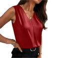 thumbnail image 2 of Womens Tops Dressy Casual V Neck Silk Satin Tank Tops Business Sleeveless Shirts 2026 Summer Pleated Work Blouses Apricot Red XL, 2 of 6