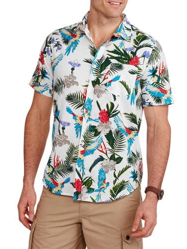 Men's Short Sleeve Woven Tropical Bird 