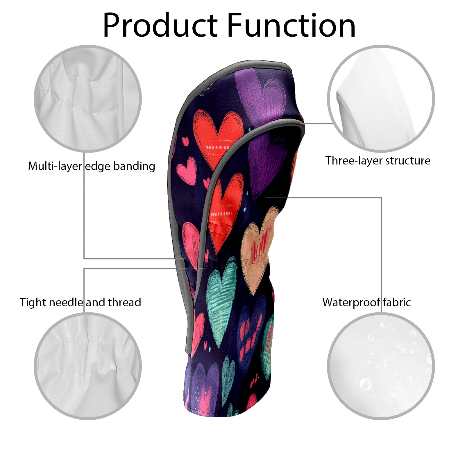 Golf Club Covers PU Leather Waterproof Head Covers for Fairway Woods Hybrids Graffiti Heart Pattern