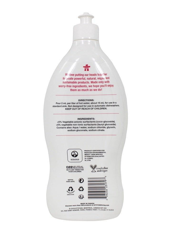 ATTITUDE Baby Bottle Dish Liquid Fragrance Free 23.7oz