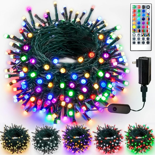 Cadena de luces navideñas mejorada de 82 pies, 200 LED para exterior/interior, temporizador y función de memoria y 8 modos, cable verde extensible, cadena de luces impermeable para árbol de Navidad, f