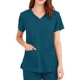 thumbnail image 5 of Hearthz Women Scrub Tops V Neck Short Sleeve Nurses Working Uniforms with Pocket Blue Scrub Tops for Women, 5 of 5