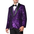 thumbnail image 4 of INSPIRE CHIC Men's Blazers Sequin Shiny Metallic Argyle Plaid Suit Jackets  S Purple, 4 of 4