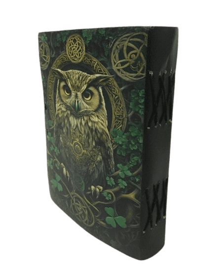 Handmade Leather Journal with Celtic Owl Artwork – 5x7 Inch Vintage Deckle Paper Notebook, 200 Pages