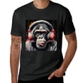 thumbnail image 2 of PIKWEEK 's fun gorilla listens to music, designs shirts, showcases art, T-shirts, Valentine's gifts, casual and breathable men, women, boys, girls, children Black, 2 of 4