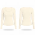 thumbnail image 4 of hotojiny Womens Long Sleeve Shirts Square Collar Fitted Going out Tops Stretchy Ruched Base Layer Basic Tight Thermal Undershirt(Khaki AA1,X-Large), 4 of 6