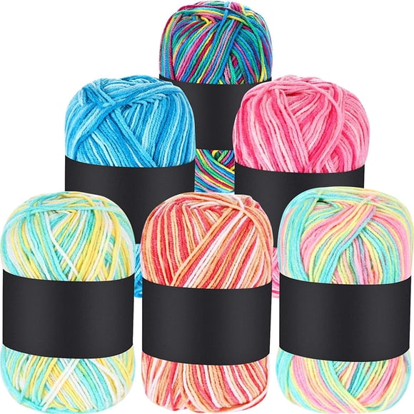 DAMAIE Fil Acrylique Multicolore, Rose Jaune Vert Multicolore Bleu Rouge Jaune Vert Rose, 6 Pcs