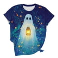 thumbnail image 5 of Women's Mystical Ghost Lantern Graphic Tees Halloween Short Sleeve Crewneck T-Shirts Magic Forest Glowing Light Casual Fall Tops Women's Clothing, 5 of 6