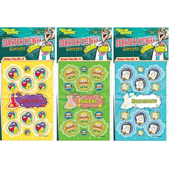 Just For Laughs Dr. Stinkys Scratch N Sniff Stickers 3-Pack-Bologna, Jelly Beans, Guimauve 81 Stickers (Série4)