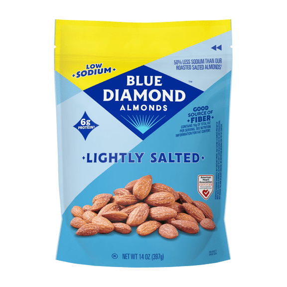 Blue Diamond Almonds, Lightly Salted Low Sodium Snack Nuts For Gluten Free Snacking, 14 oz.