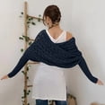 thumbnail image 5 of Knitted Cable Wrap Shawl with Sleeves, Multifunctional Scarf Navy, 5 of 5