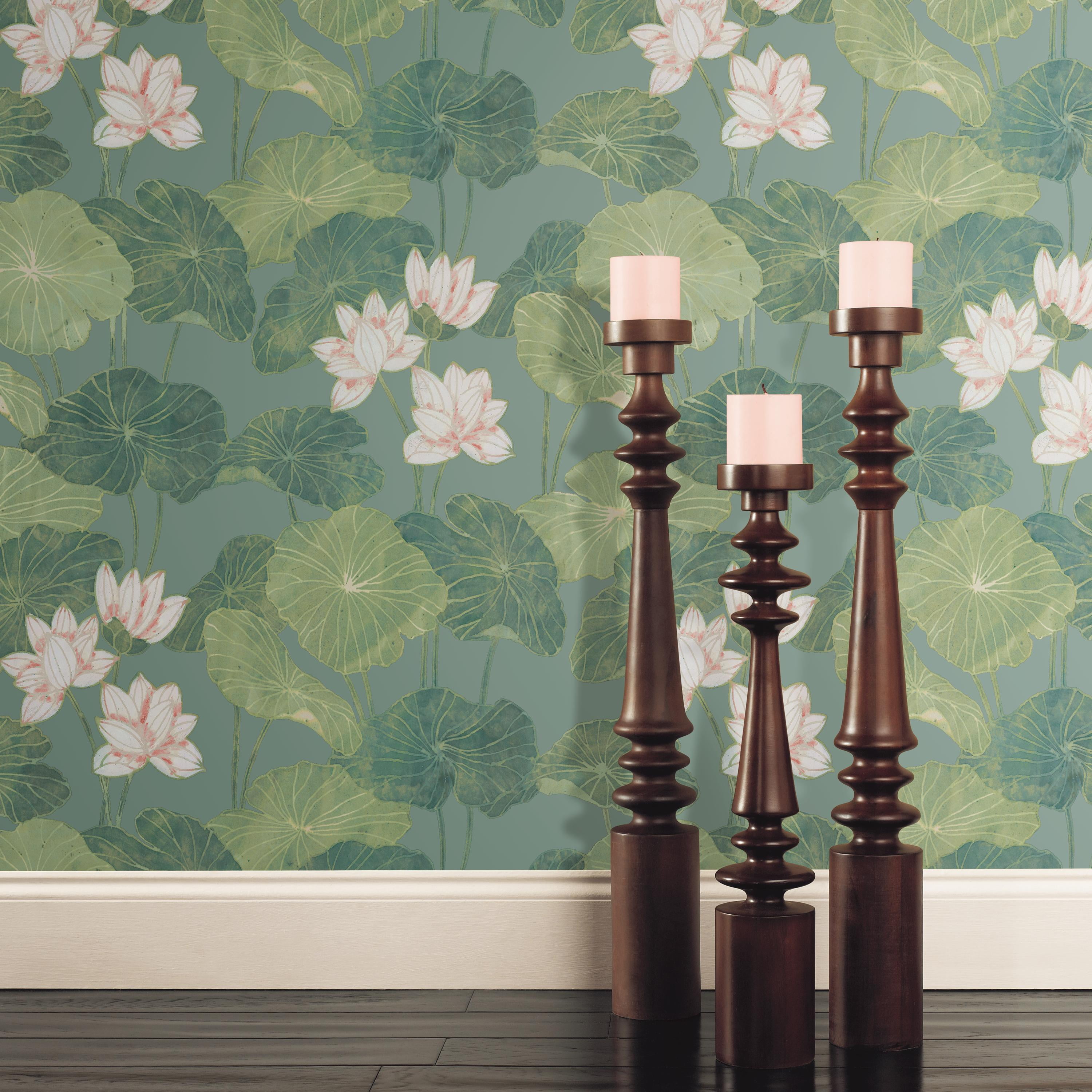 Roommates Lily Pad Aqua Blue Botanical Peel Stick Wallpaper Walmart Com Walmart Com