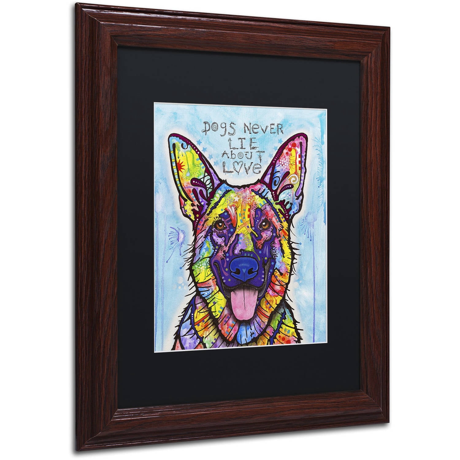Trademark Fine Art 'Dogs Never Lie' Canvas Art by Dean Russo, Black Matte, Wood Frame