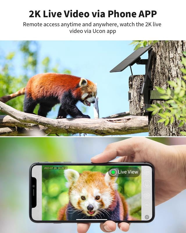 [dealsforyoudays] 4G LTE Solar Trail Cam – 2K Live Video, No Power Cord Required, WiFi Not Supported, Remote APP Controlled, WaterProof, Motion Activated, Night Vision, 4G Data Cellular Card Included