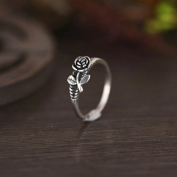 Tiny Rose Flower Vintage Silver Ring Stacking Rings for Women Small Dainty 925 Sterling Silver Ring Delicate Everyday Ring for Women Minimalist Personalized Jewelry(8)